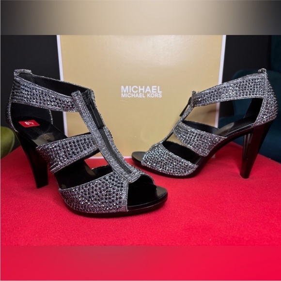 New Michael Kors Berkley Strap Glitter Heels sz 8.5 - Picture 2 of 6